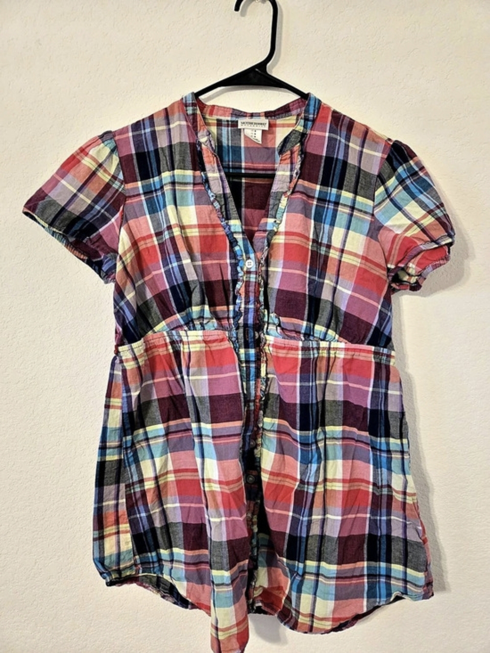 Motherhood Maternity Plaid Short Sleeve Blouse Size Medium